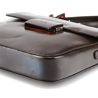 Prada Brown Calfskin Buckle Shoulder Bag