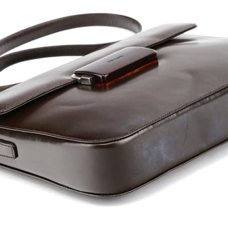 Prada Brown Calfskin Buckle Shoulder Bag