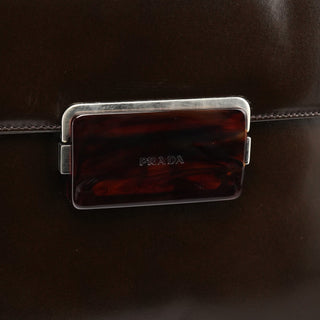Prada Brown Calfskin Buckle Shoulder Bag