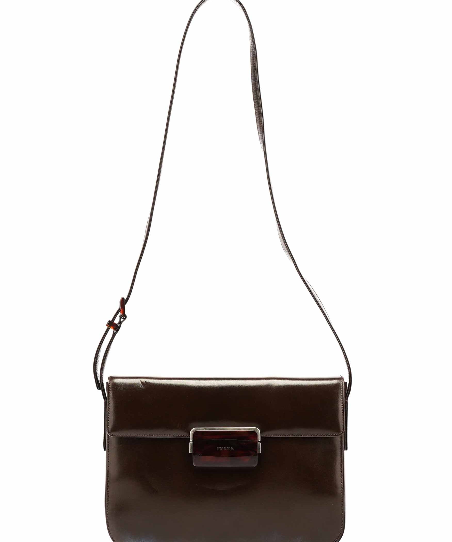 Prada Brown Calfskin Buckle Shoulder Bag