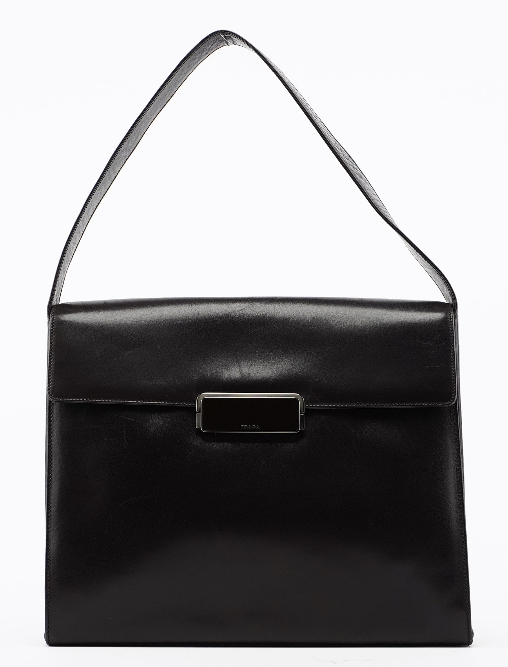 Prada Brown Calfskin Buckle Shoulder Bag