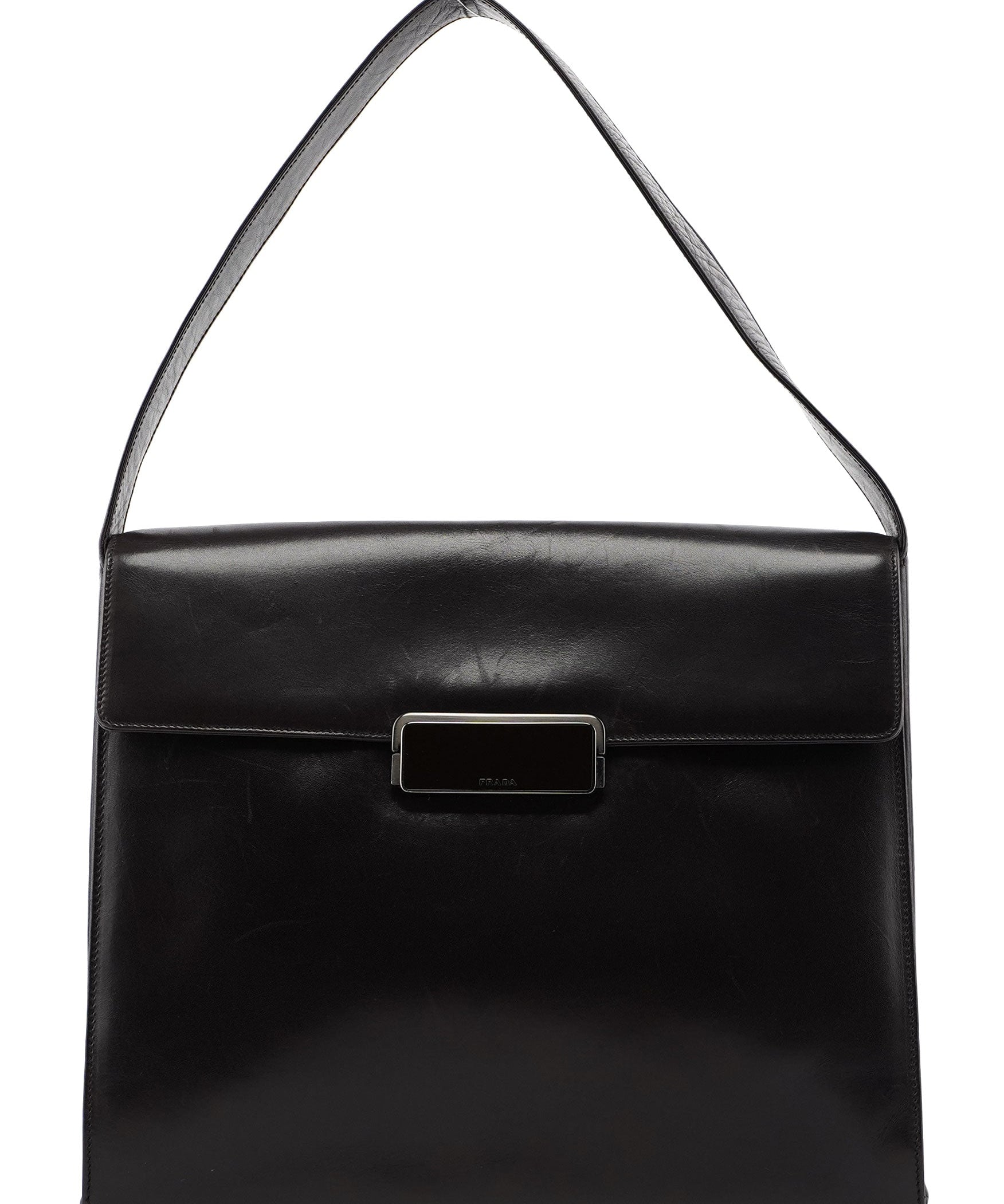 Prada Brown Calfskin Buckle Shoulder Bag