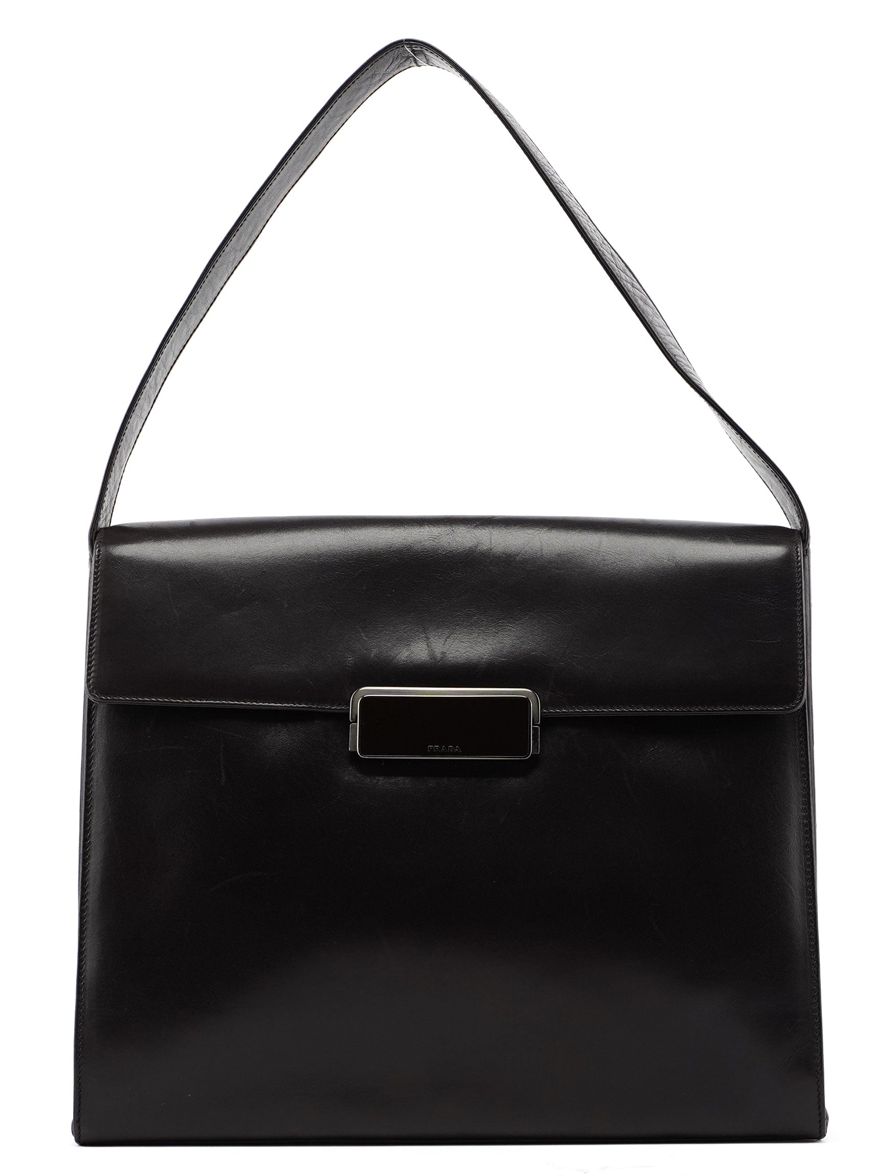 Prada Brown Calfskin Buckle Shoulder Bag