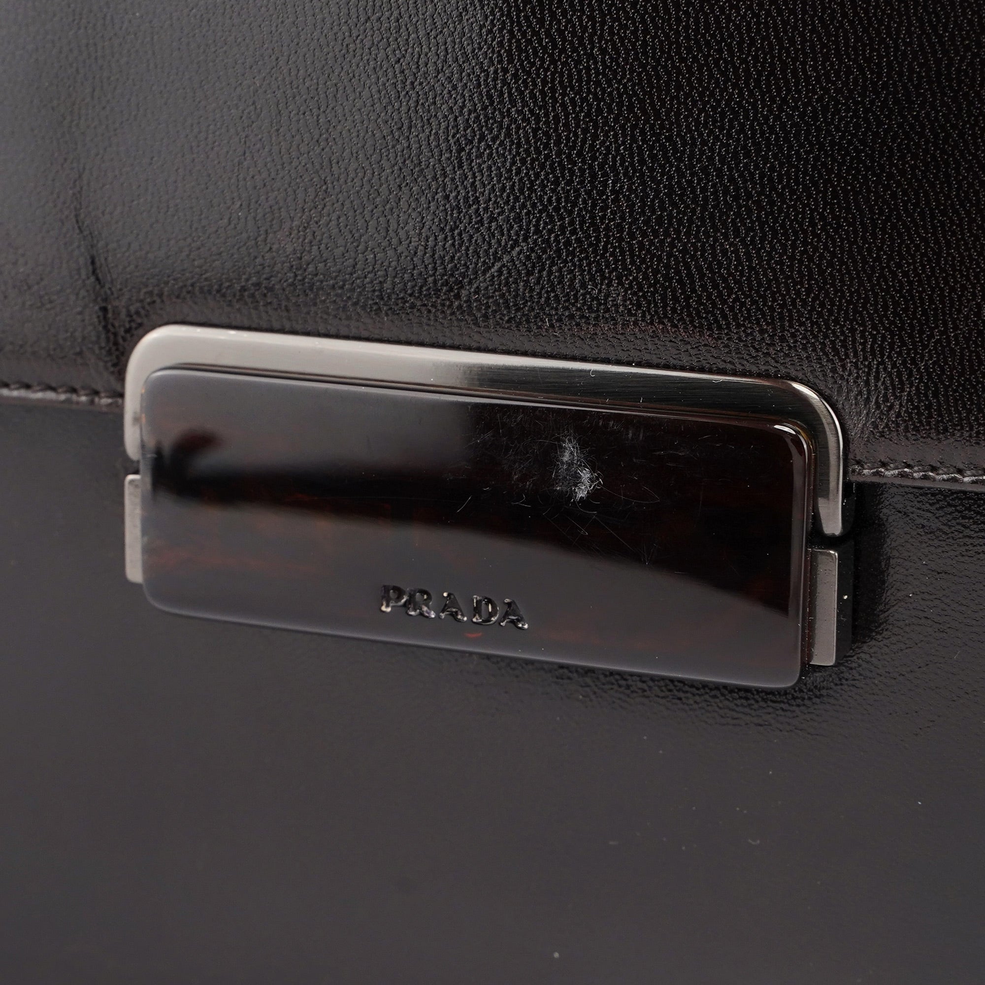 Prada Brown Calfskin Buckle Top Handle Bag