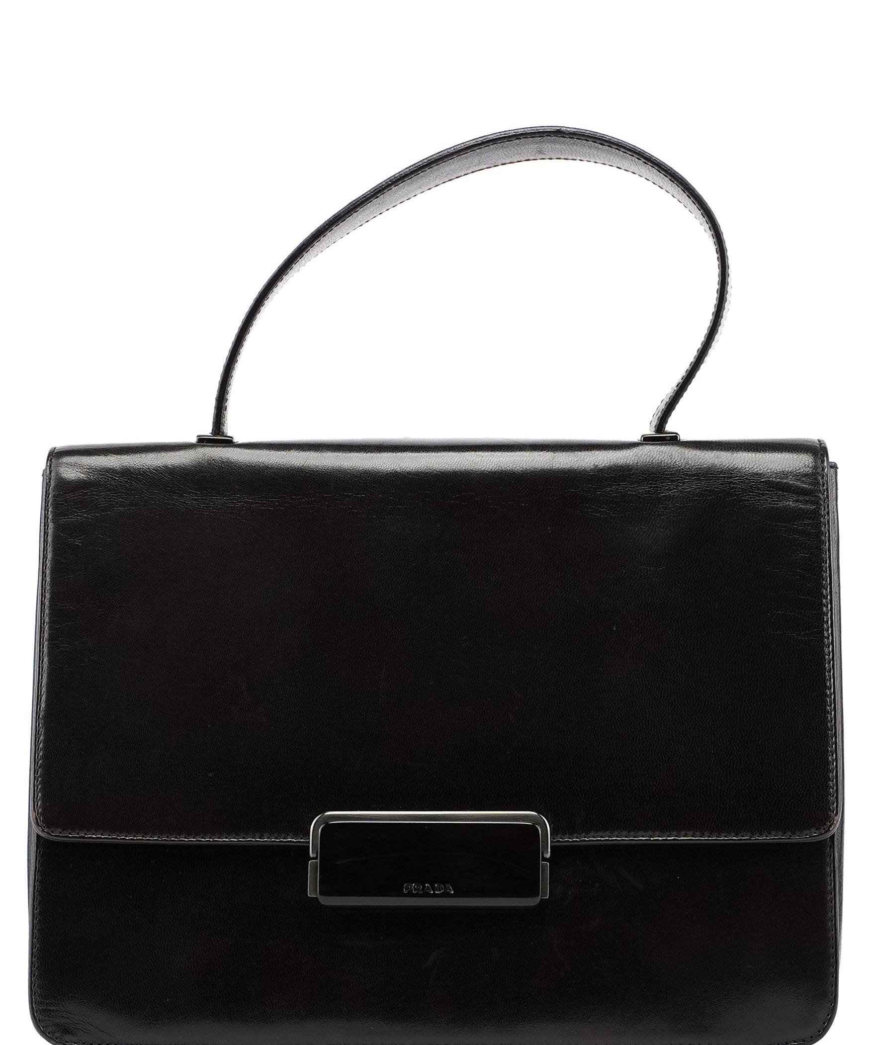 Prada Brown Calfskin Buckle Top Handle Bag