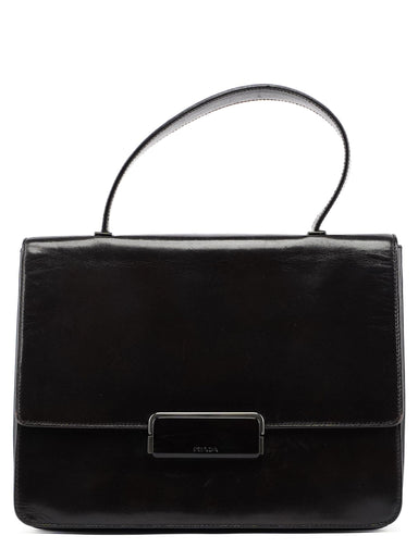 Prada Brown Calfskin Buckle Top Handle Bag