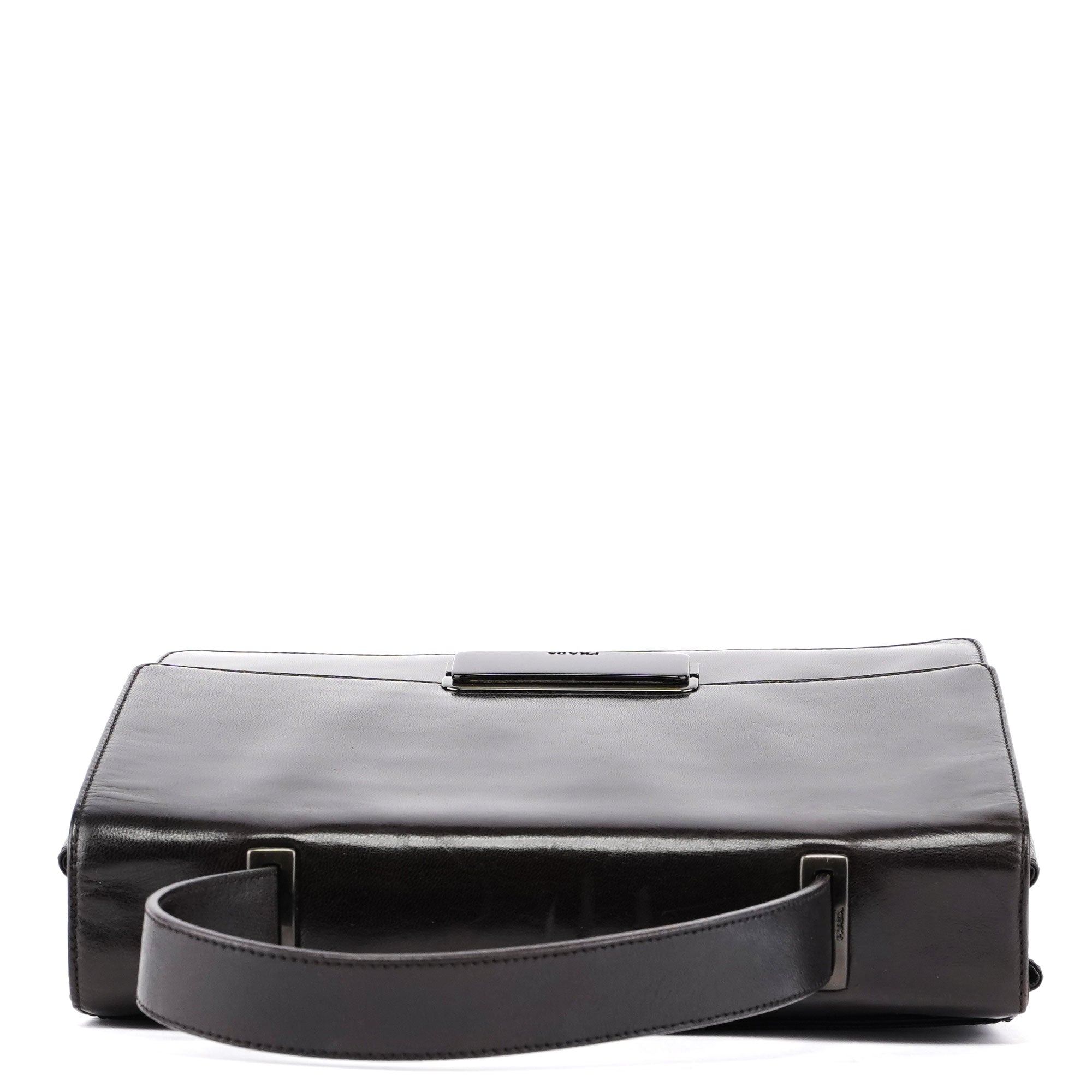 Prada Brown Calfskin Buckle Top Handle Bag