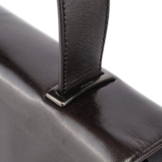 Prada Brown Calfskin Buckle Top Handle Bag