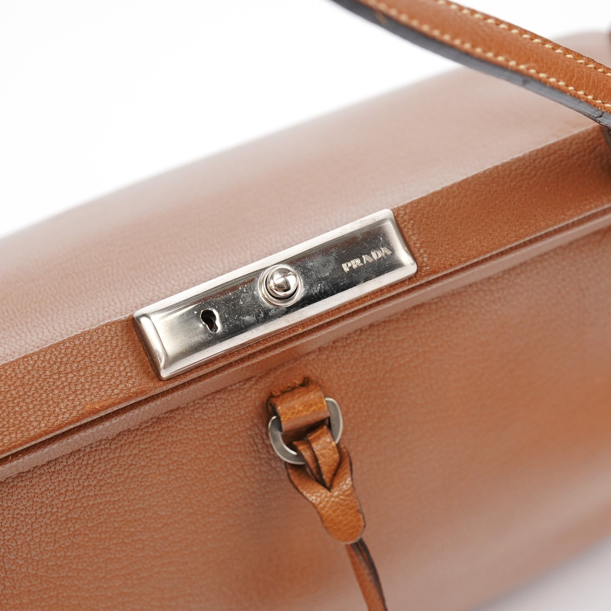Prada Brown Calfskin Keylock Top Handle Bag
