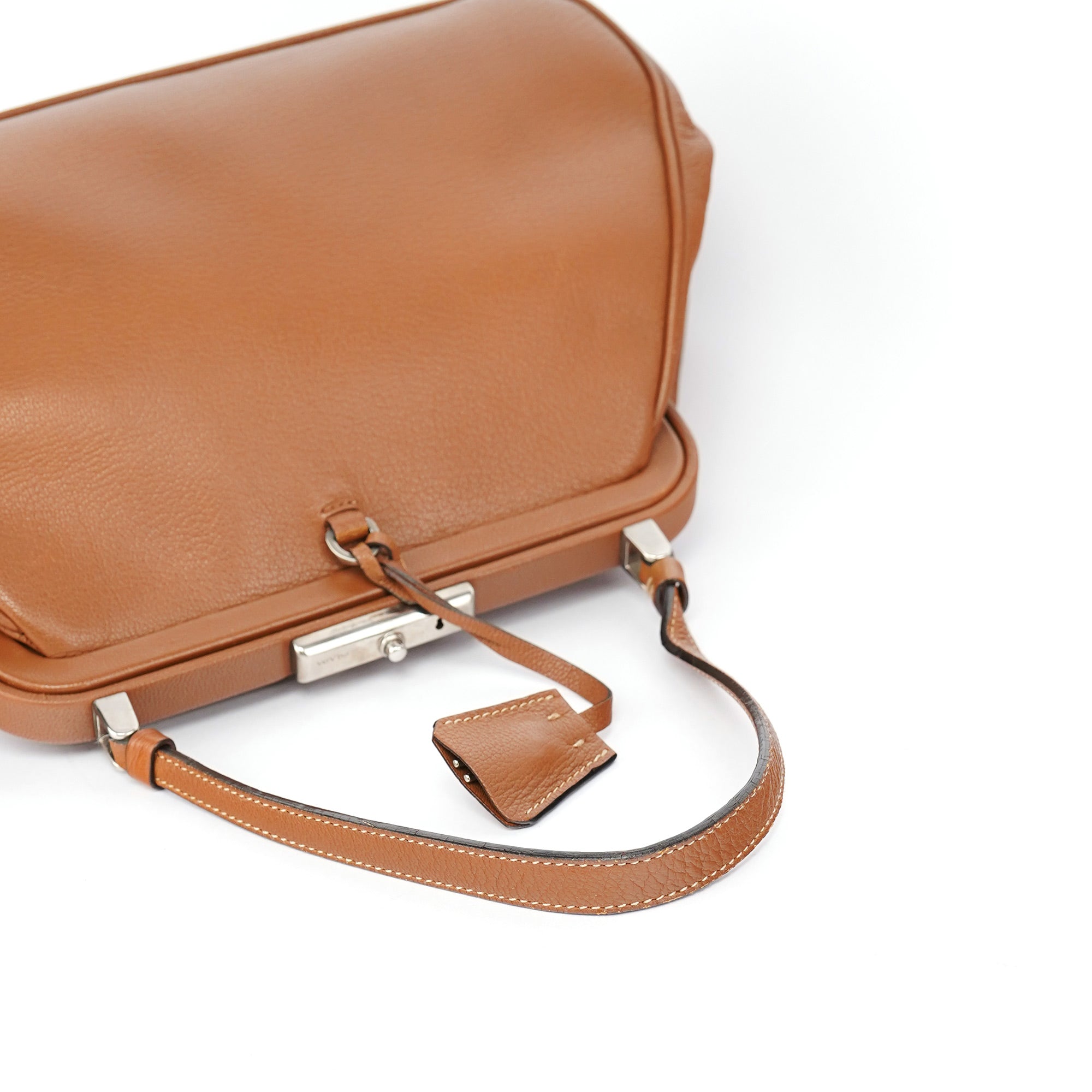 Prada Brown Calfskin Keylock Top Handle Bag