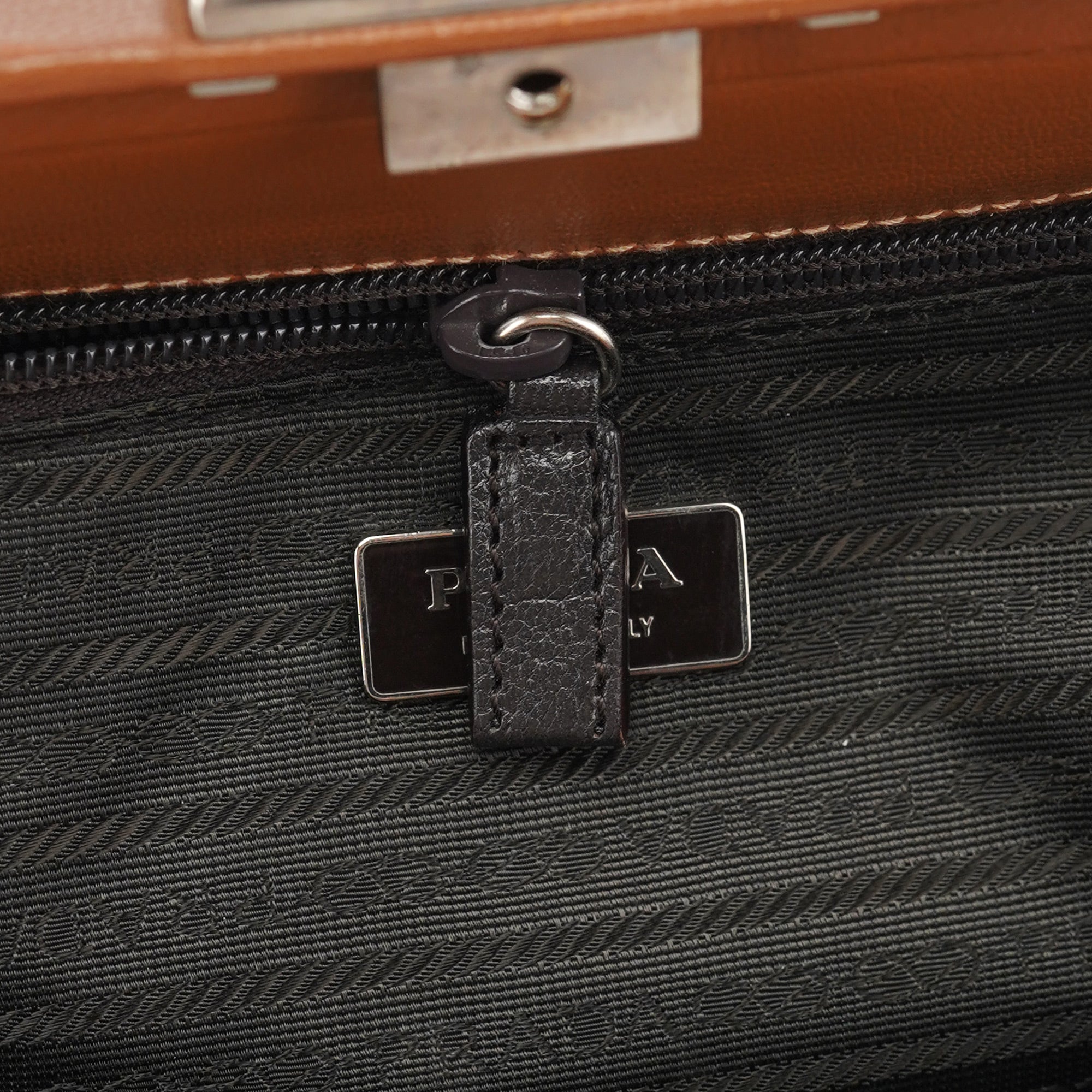 Prada Brown Calfskin Keylock Top Handle Bag