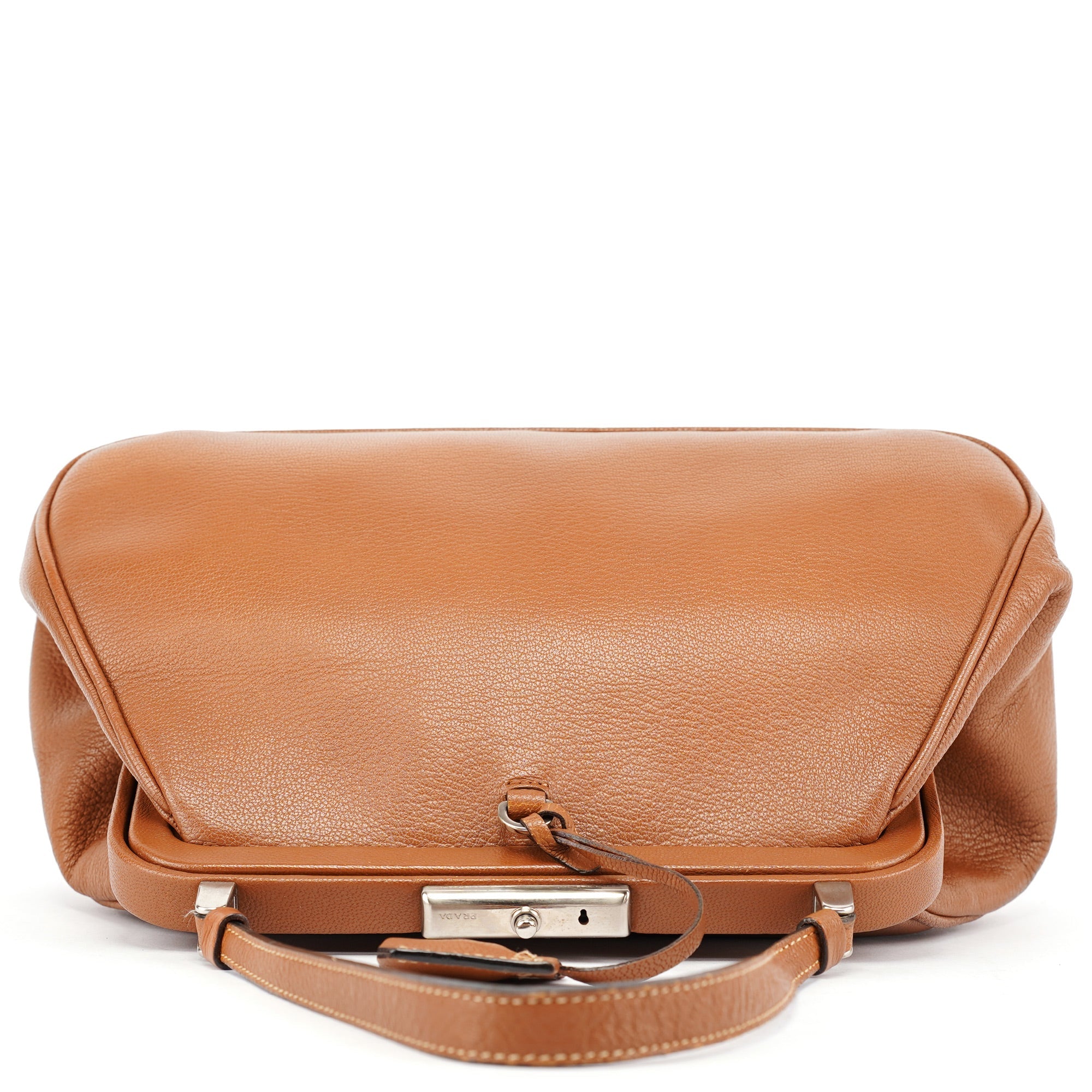 Prada Brown Calfskin Keylock Top Handle Bag