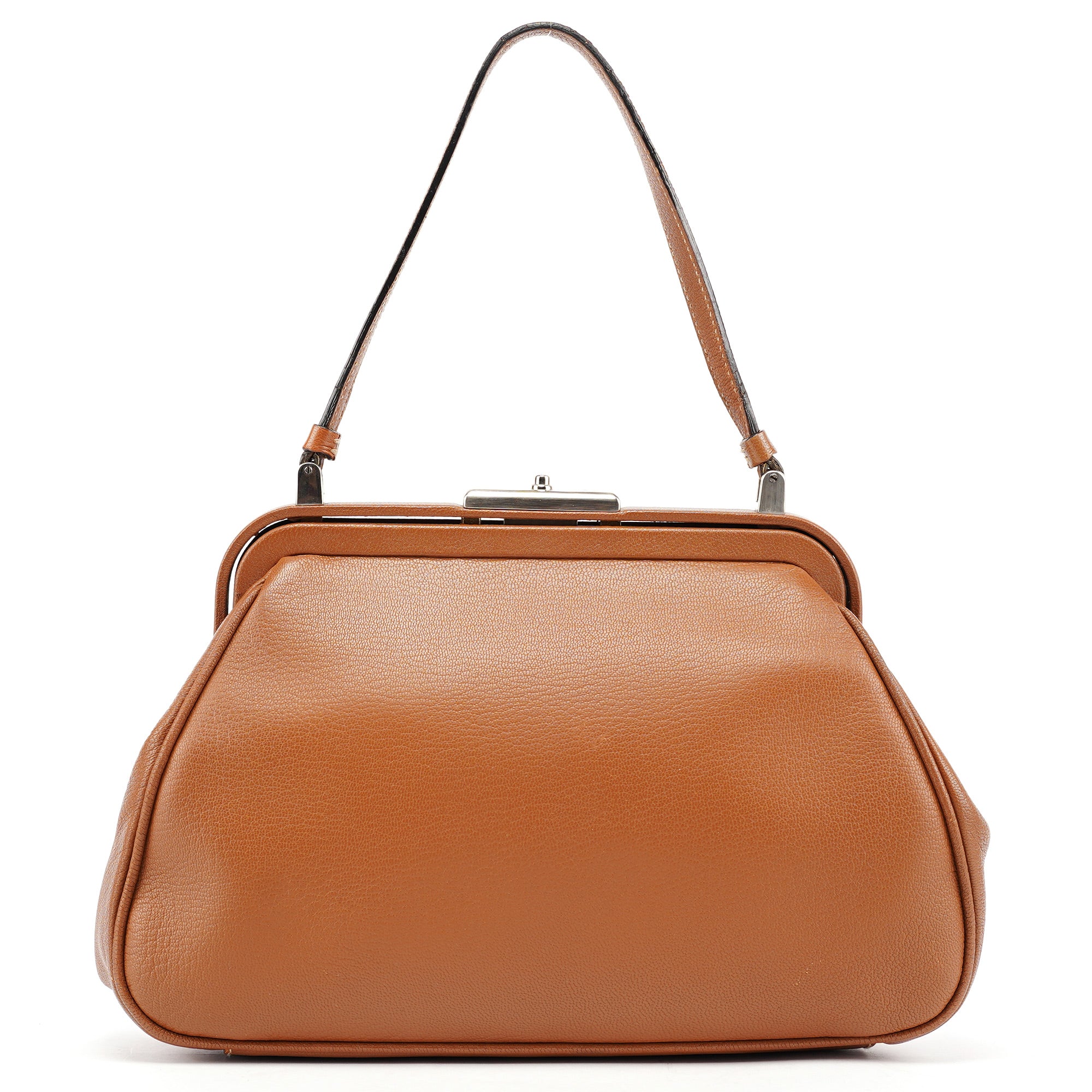 Prada Brown Calfskin Keylock Top Handle Bag
