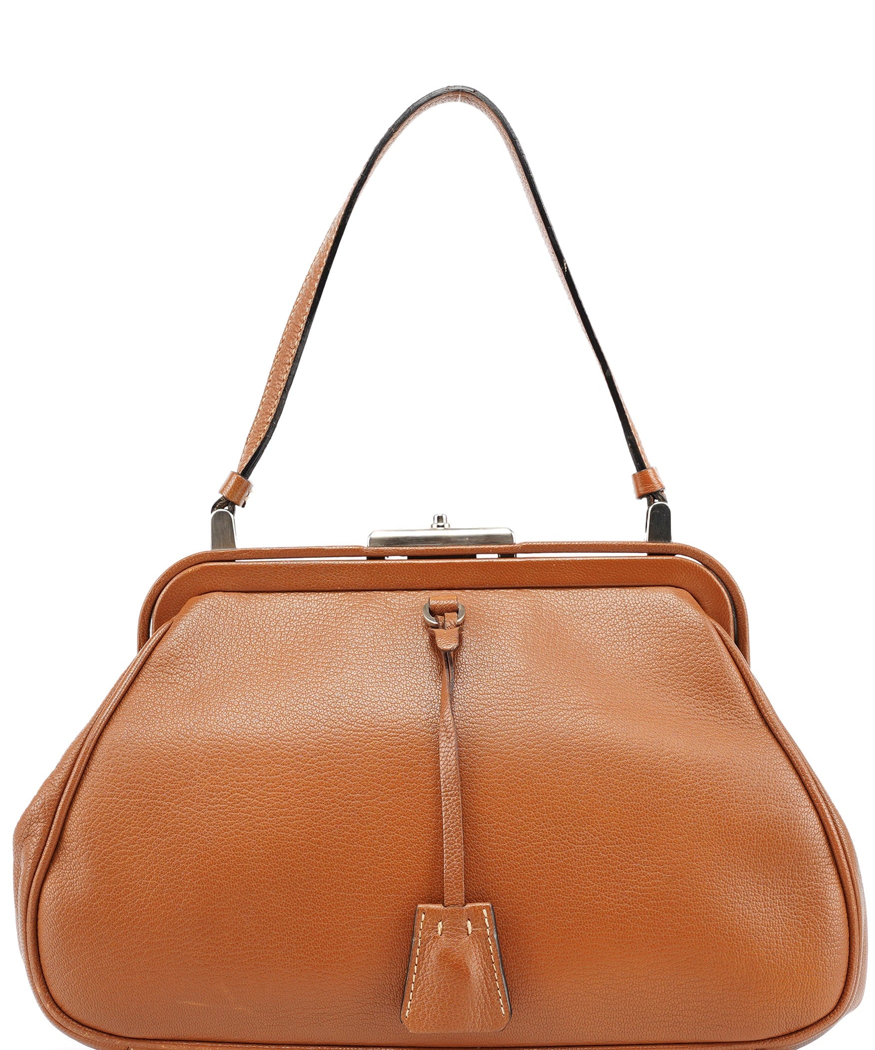 Prada Brown Calfskin Keylock Top Handle Bag