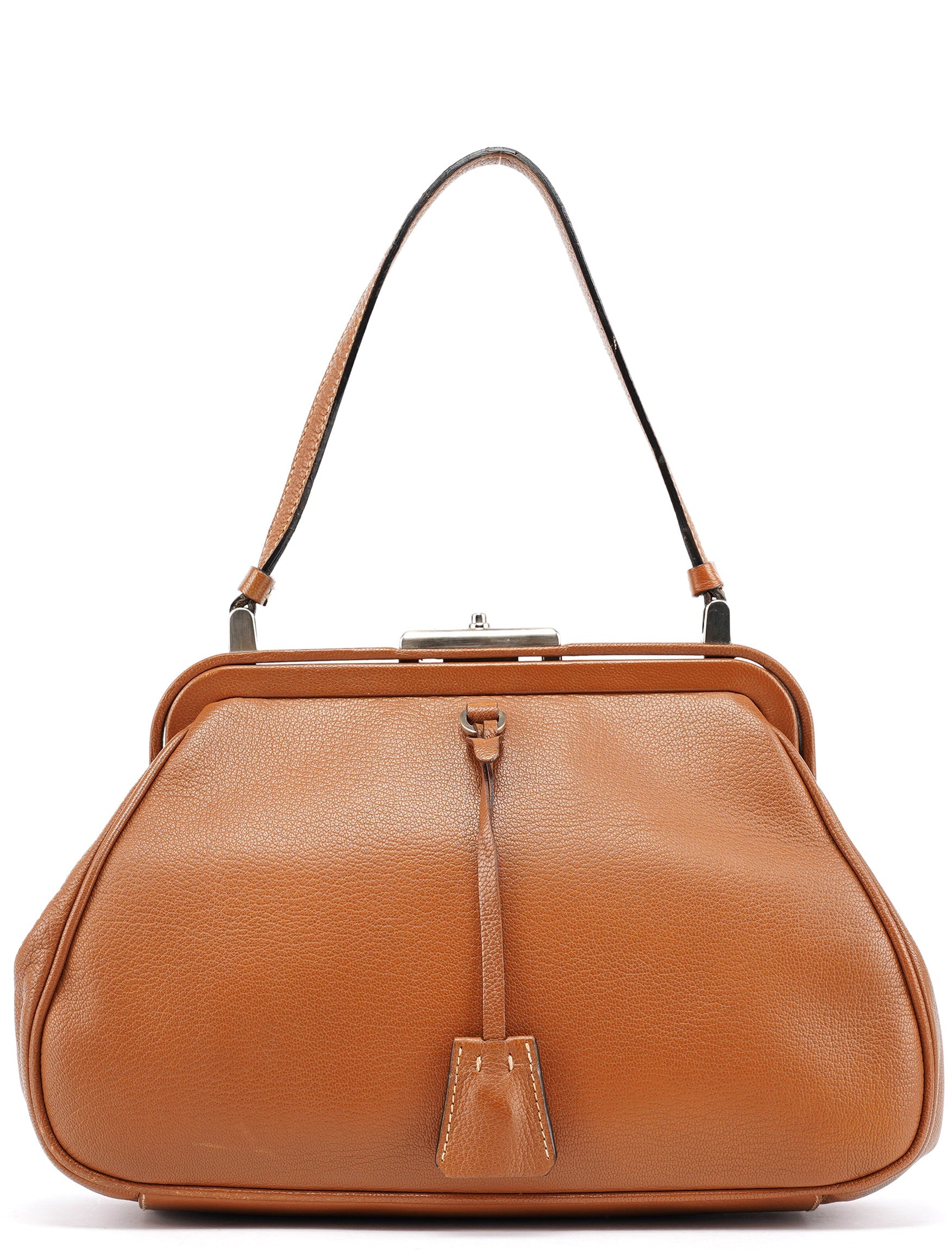 Prada Brown Calfskin Keylock Top Handle Bag
