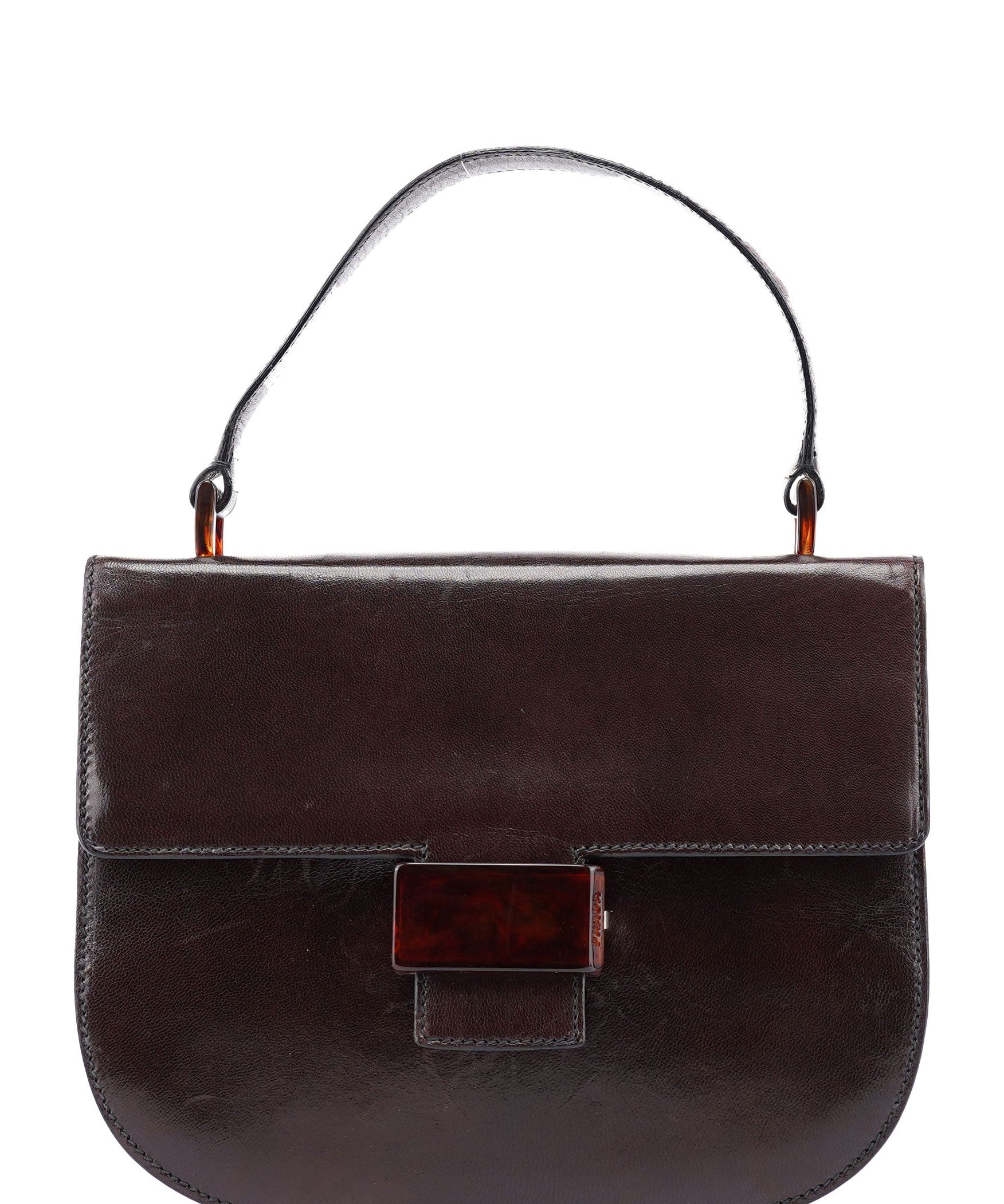 Prada Brown Calfskin Madras Handbag