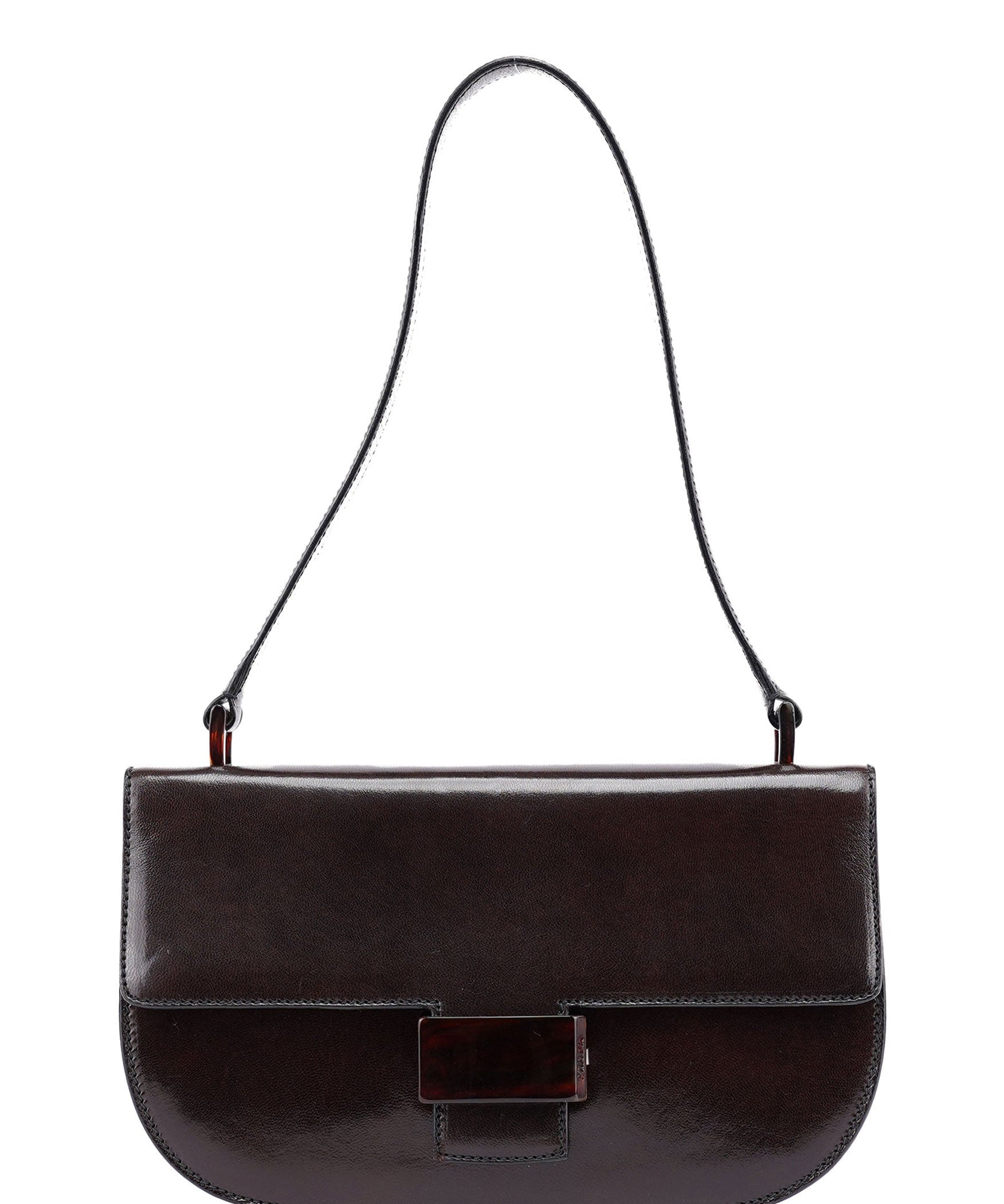 Prada Brown Calfskin Madras Shoulder Bag