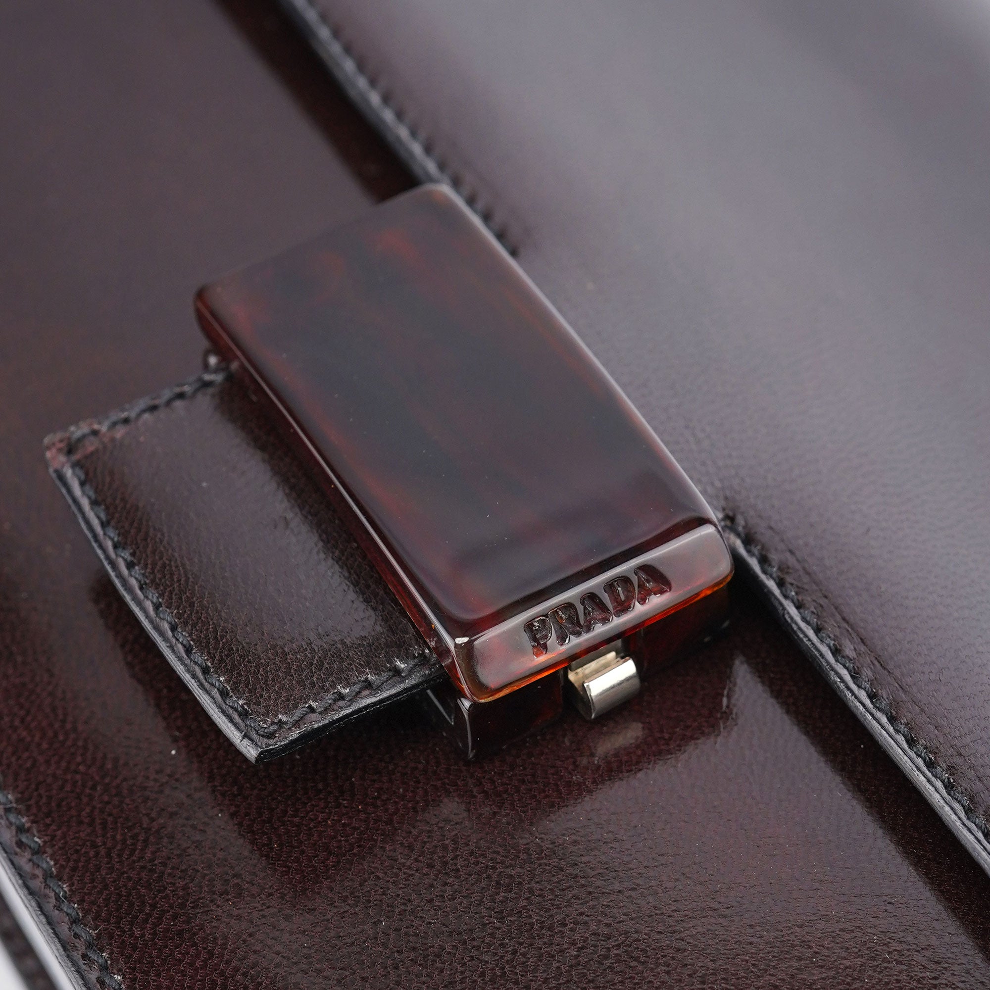 Prada Brown Calfskin Madras Shoulder Bag