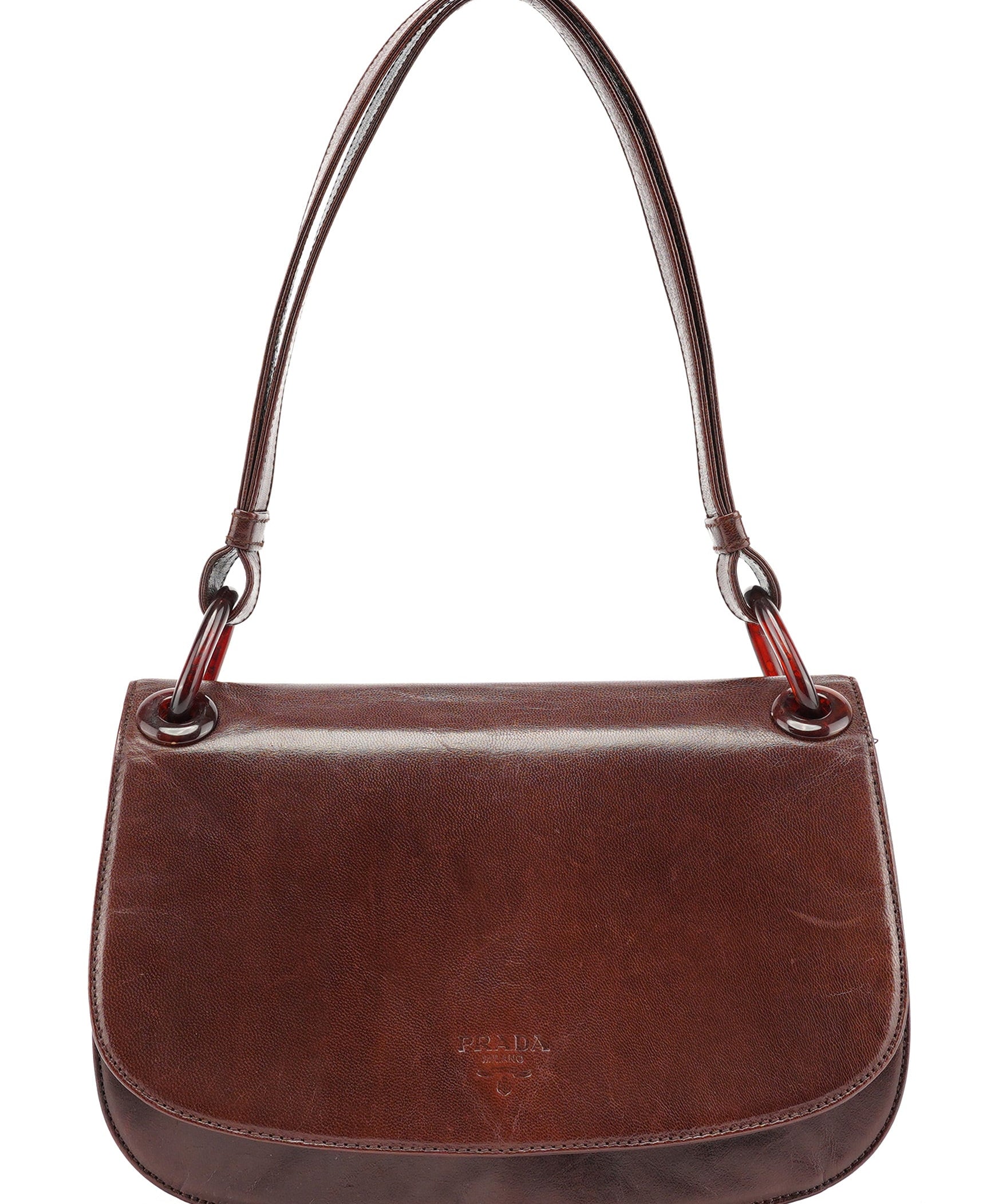 Prada Brown Calfskin Madras Shoulder Bag