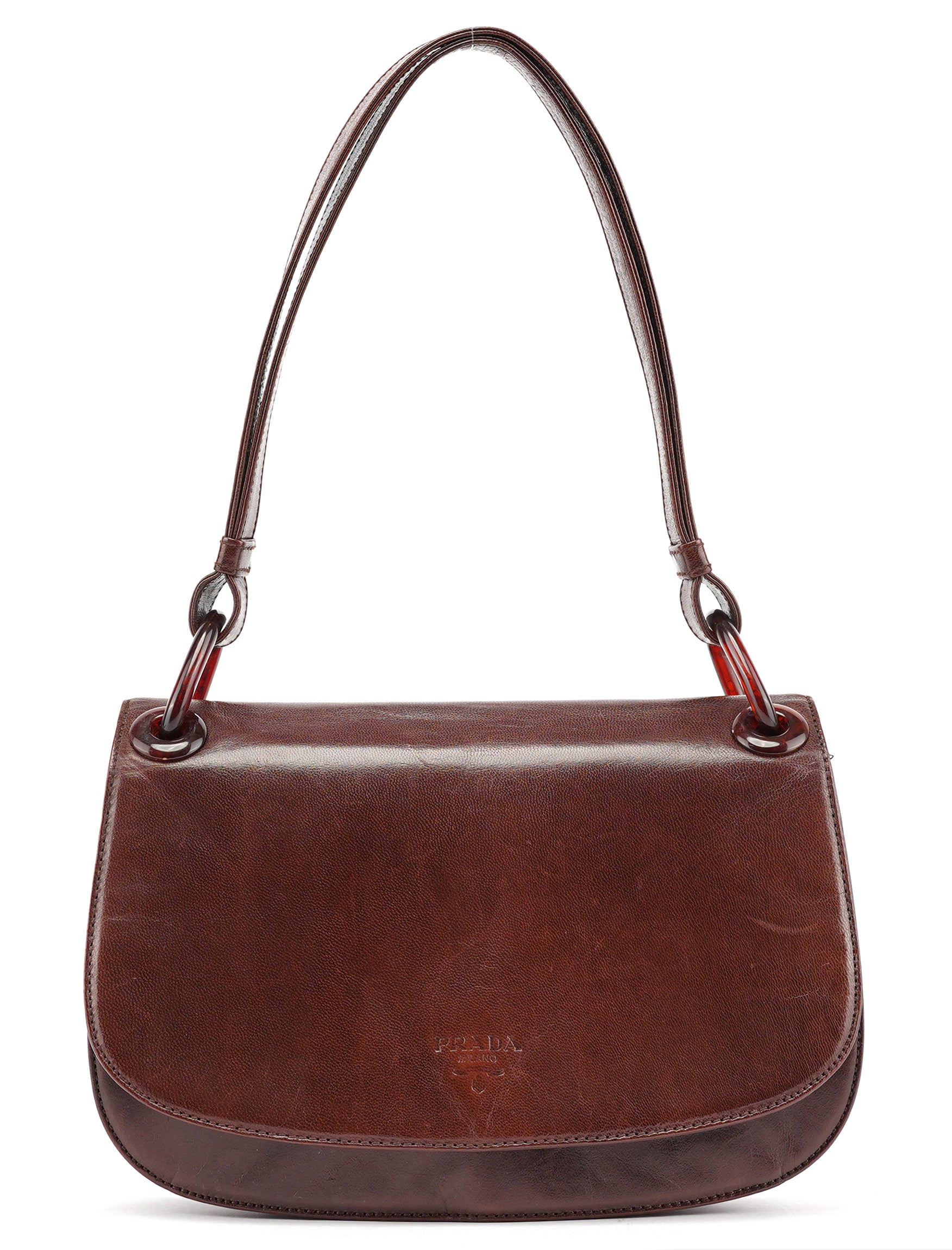 Prada Brown Calfskin Madras Shoulder Bag