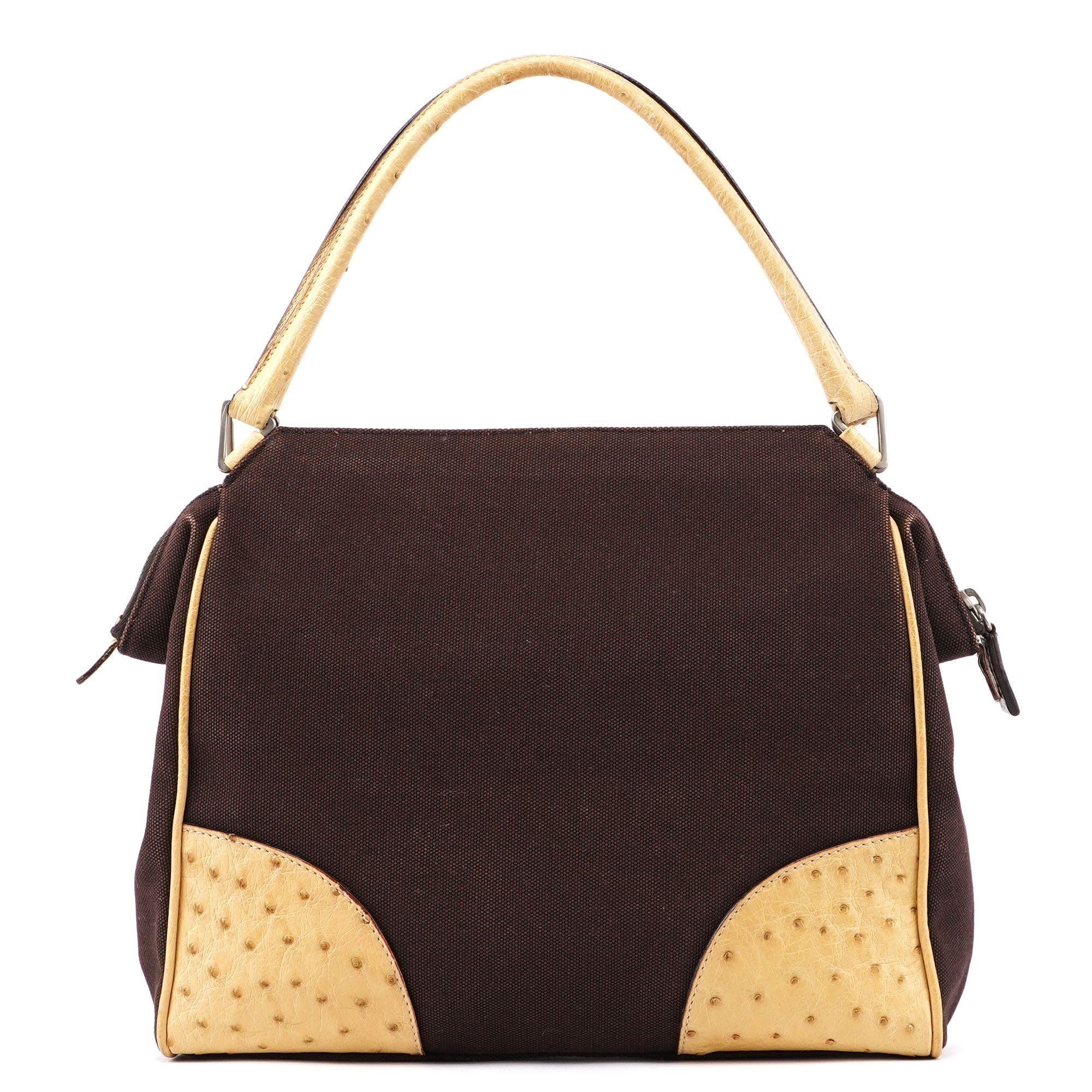 Prada Brown Canvas Ostrich Chic Bag