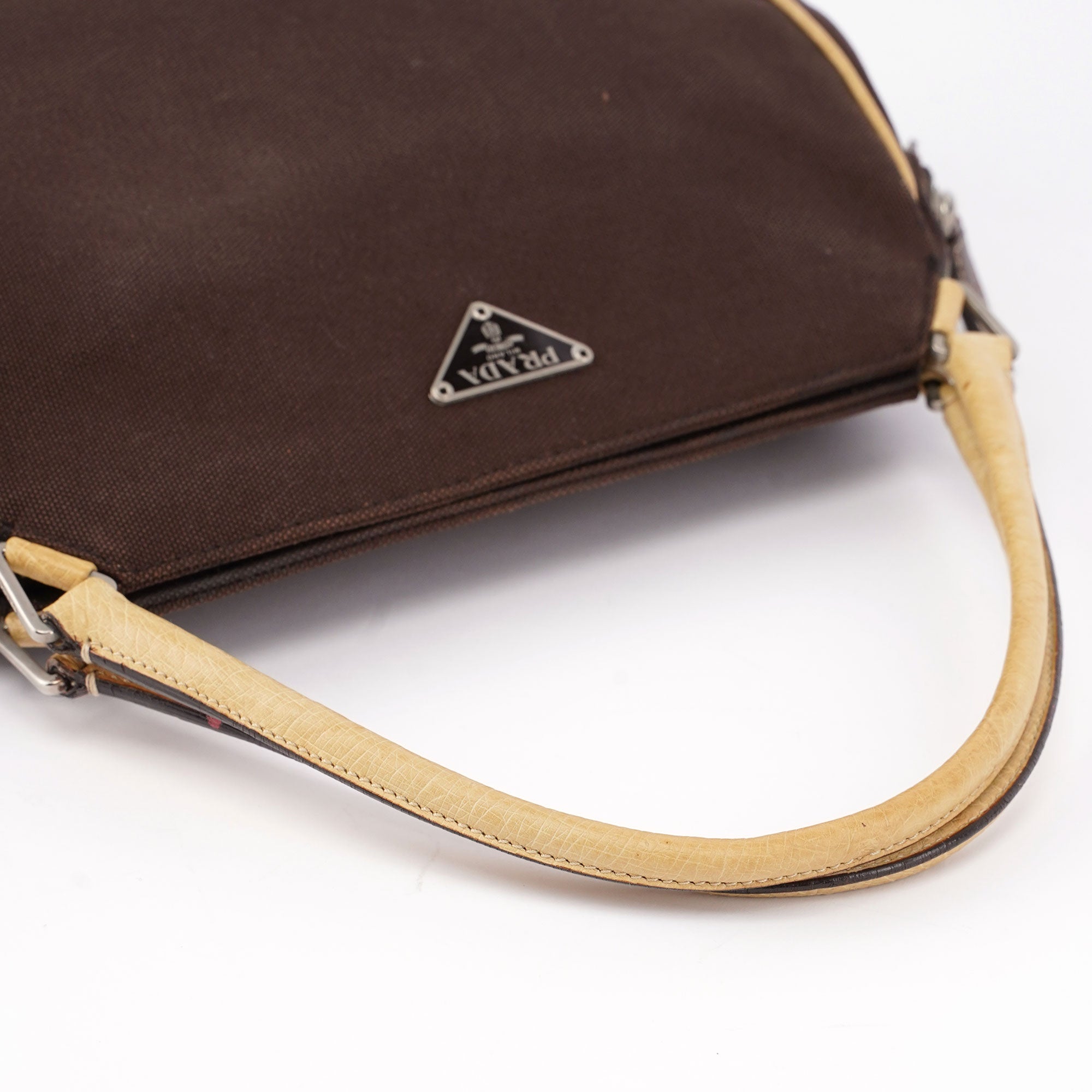 Prada Brown Canvas Ostrich Chic Bag