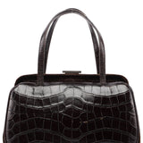 Prada Brown Croc Embossed Clutch Top Handle Bag