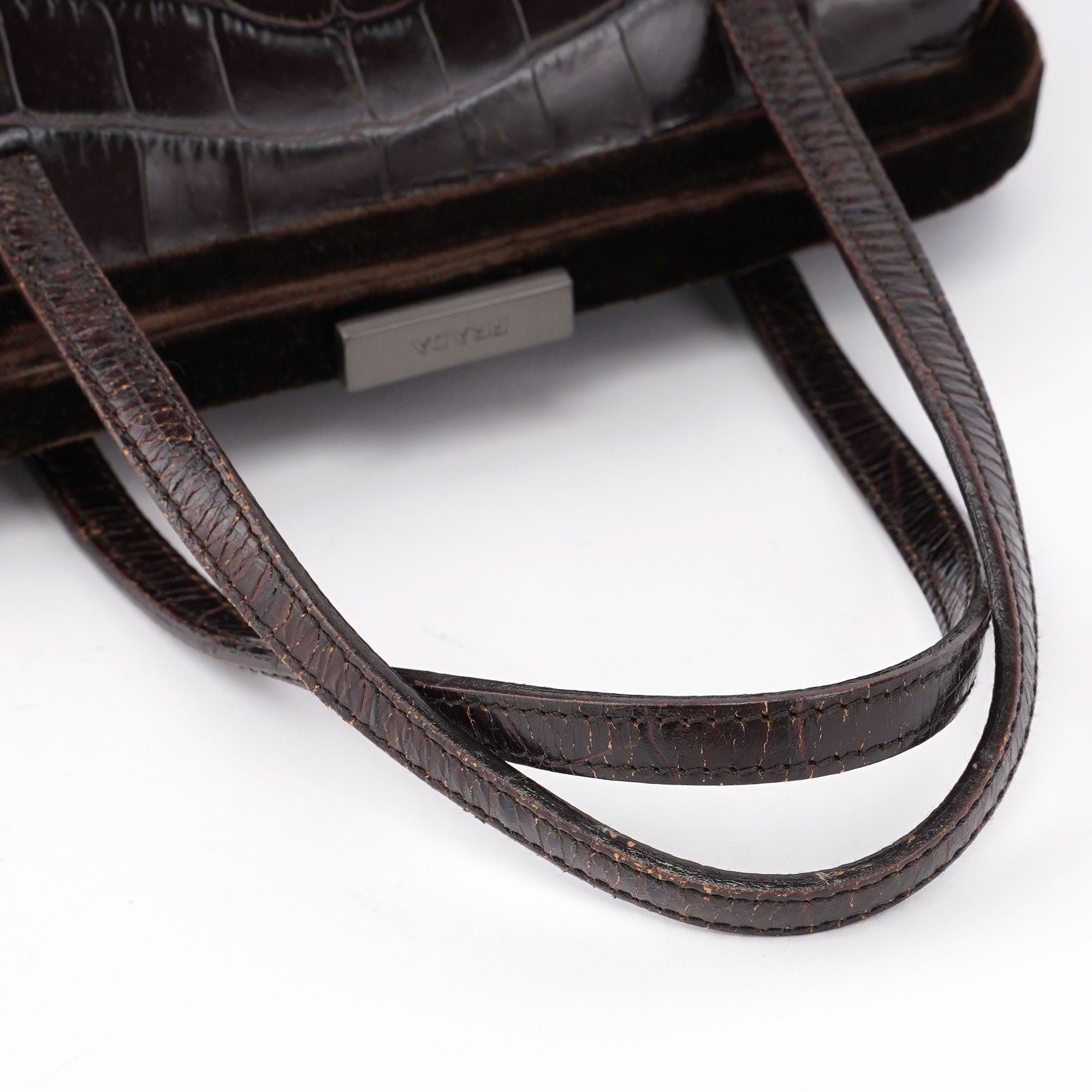 Prada Brown Croc Embossed Clutch Top Handle Bag