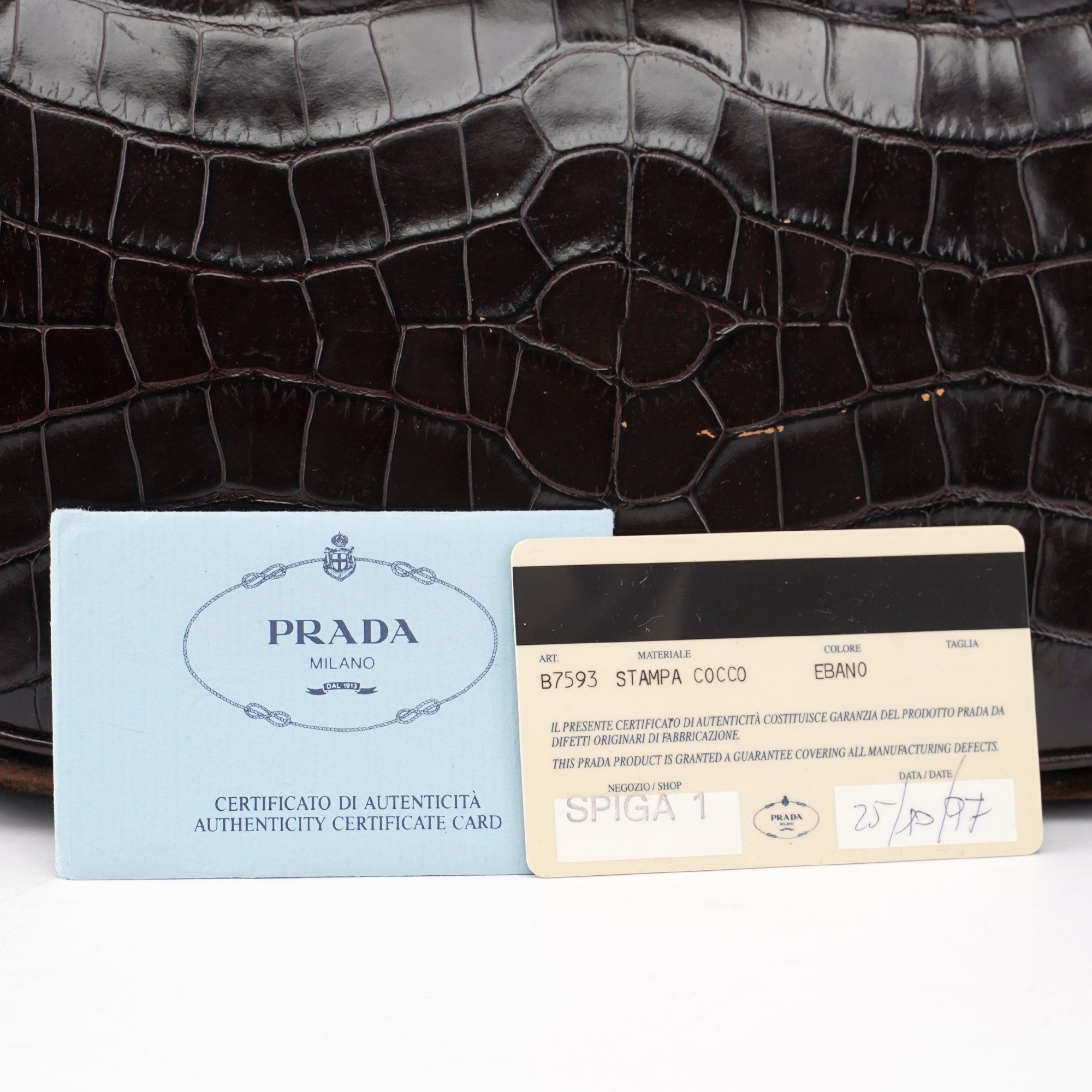 Prada Brown Croc Embossed Clutch Top Handle Bag