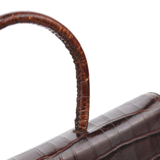 Prada Brown Croc Embossed Leather Keylock Bag