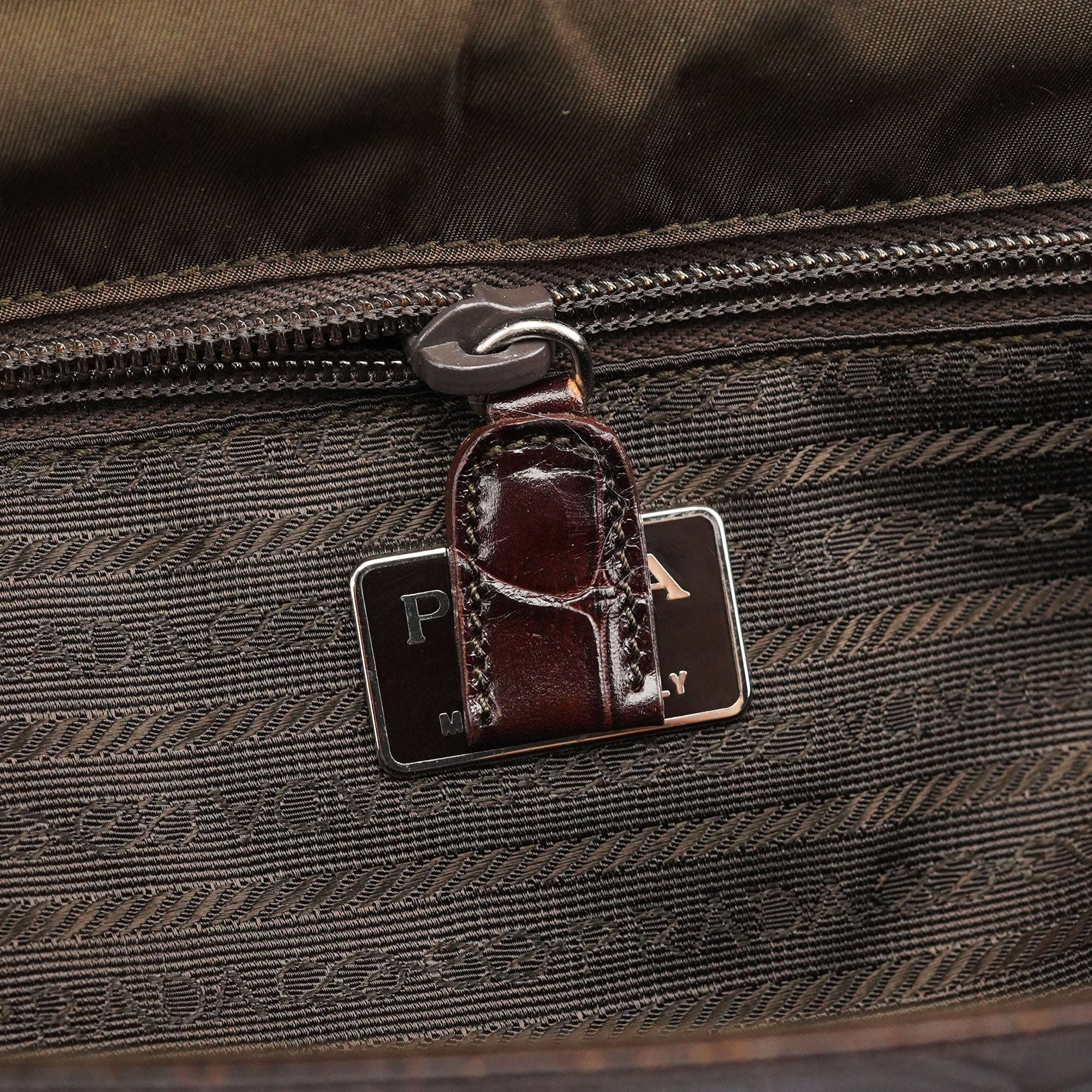 Prada Brown Croc Embossed Leather Keylock Bag