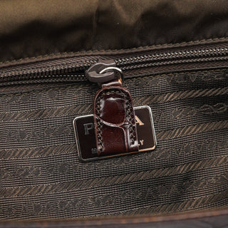 Prada Brown Croc Embossed Leather Keylock Bag