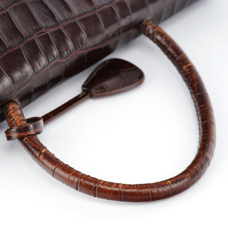 Prada Brown Croc Embossed Leather Keylock Bag
