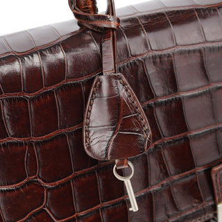 Prada Brown Croc Embossed Leather Keylock Bag