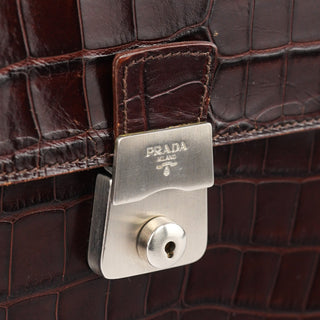 Prada Brown Croc Embossed Leather Keylock Bag
