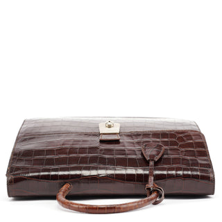 Prada Brown Croc Embossed Leather Keylock Bag