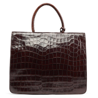 Prada Brown Croc Embossed Leather Keylock Bag