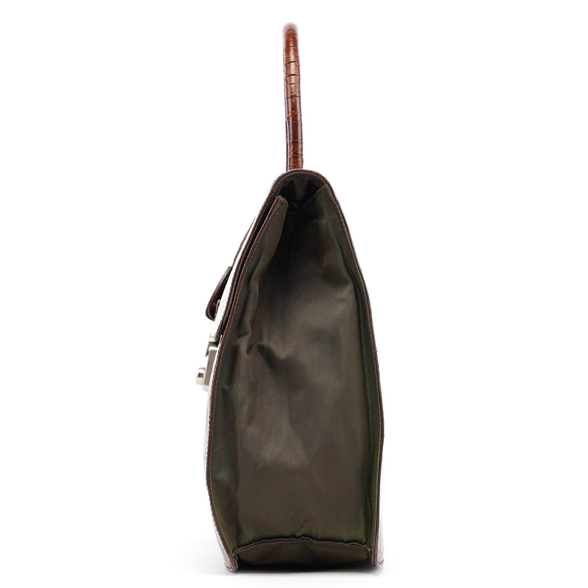 Prada Brown Croc Embossed Leather Keylock Bag