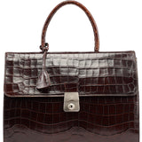 Prada Brown Croc Embossed Leather Keylock Bag