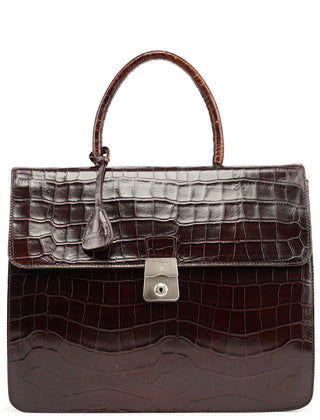 Prada Brown Croc Embossed Leather Keylock Bag