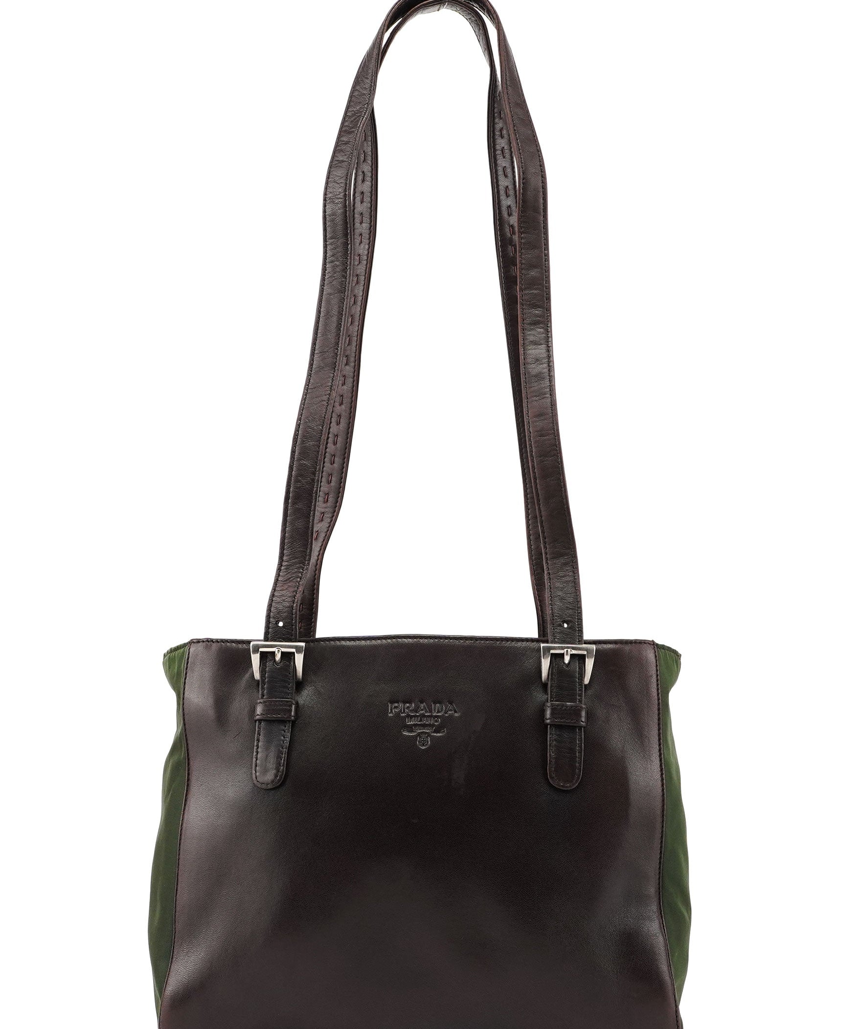 Prada Brown Green Tessuto Nappa Tote