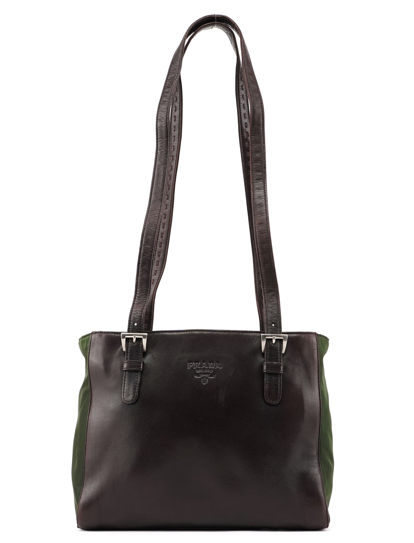 Prada Brown Green Tessuto Nappa Tote