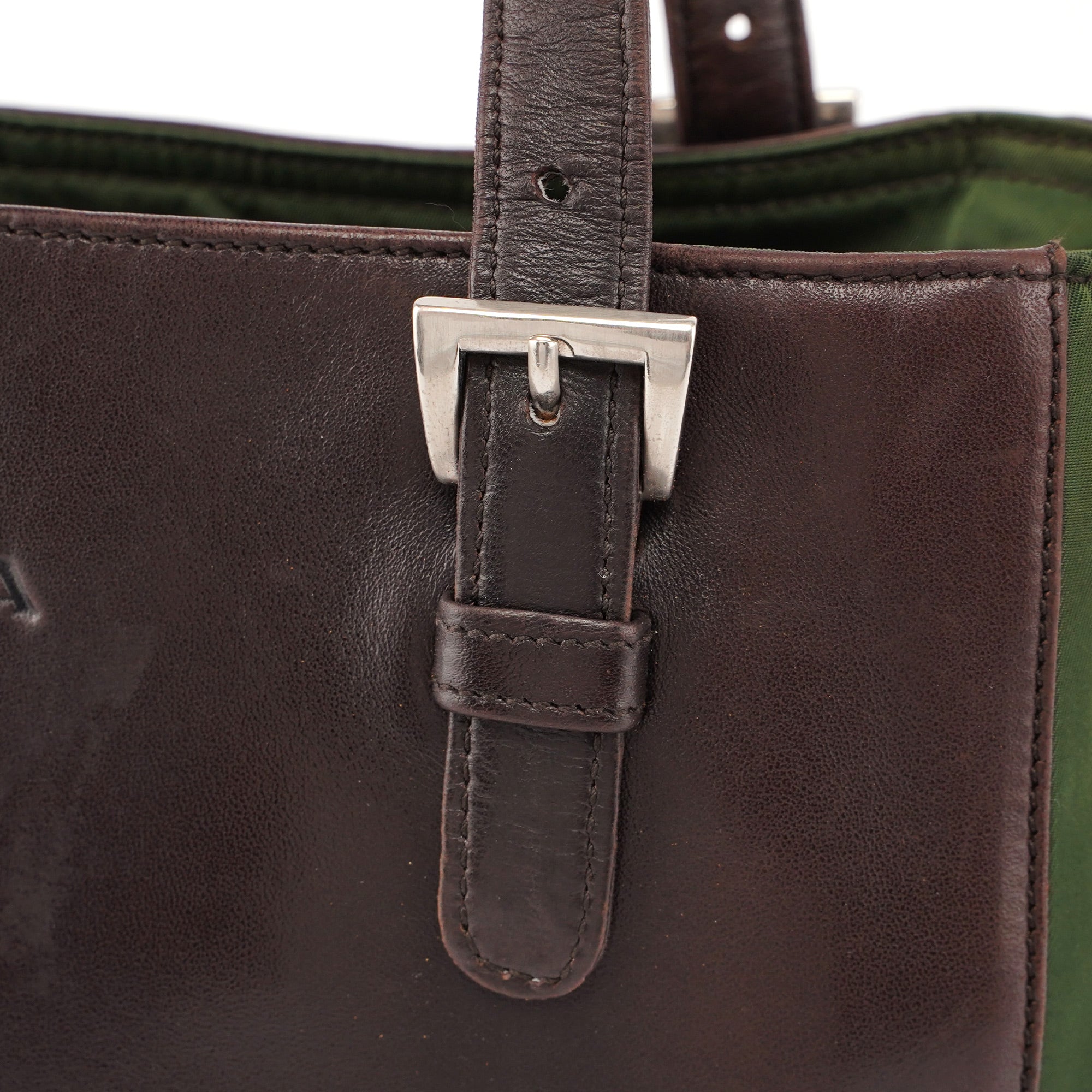 Prada Sac cabas Tessuto Nappa marron et vert
