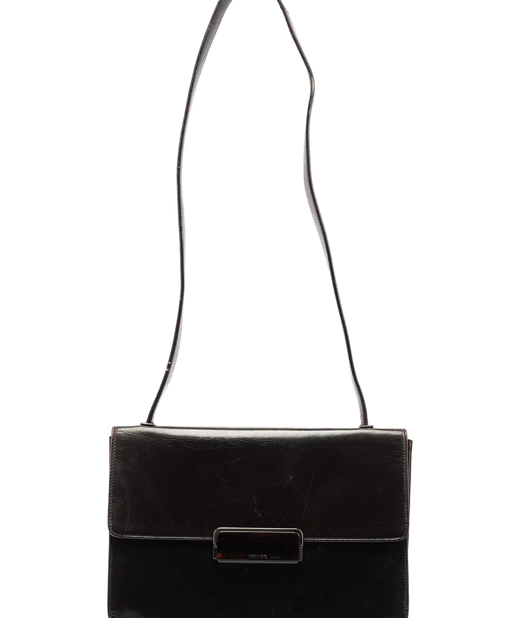 Prada Brown Leather Vitello Buckle Shoulder Bag