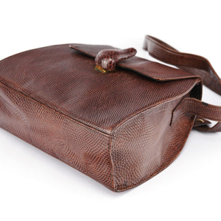 Prada Brown Lizard Embossed Leather Crossbody Bag