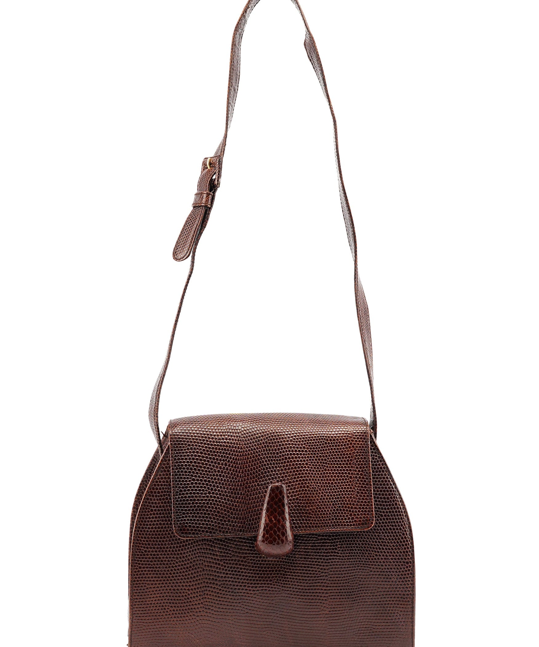 Prada Brown Lizard Embossed Leather Crossbody Bag