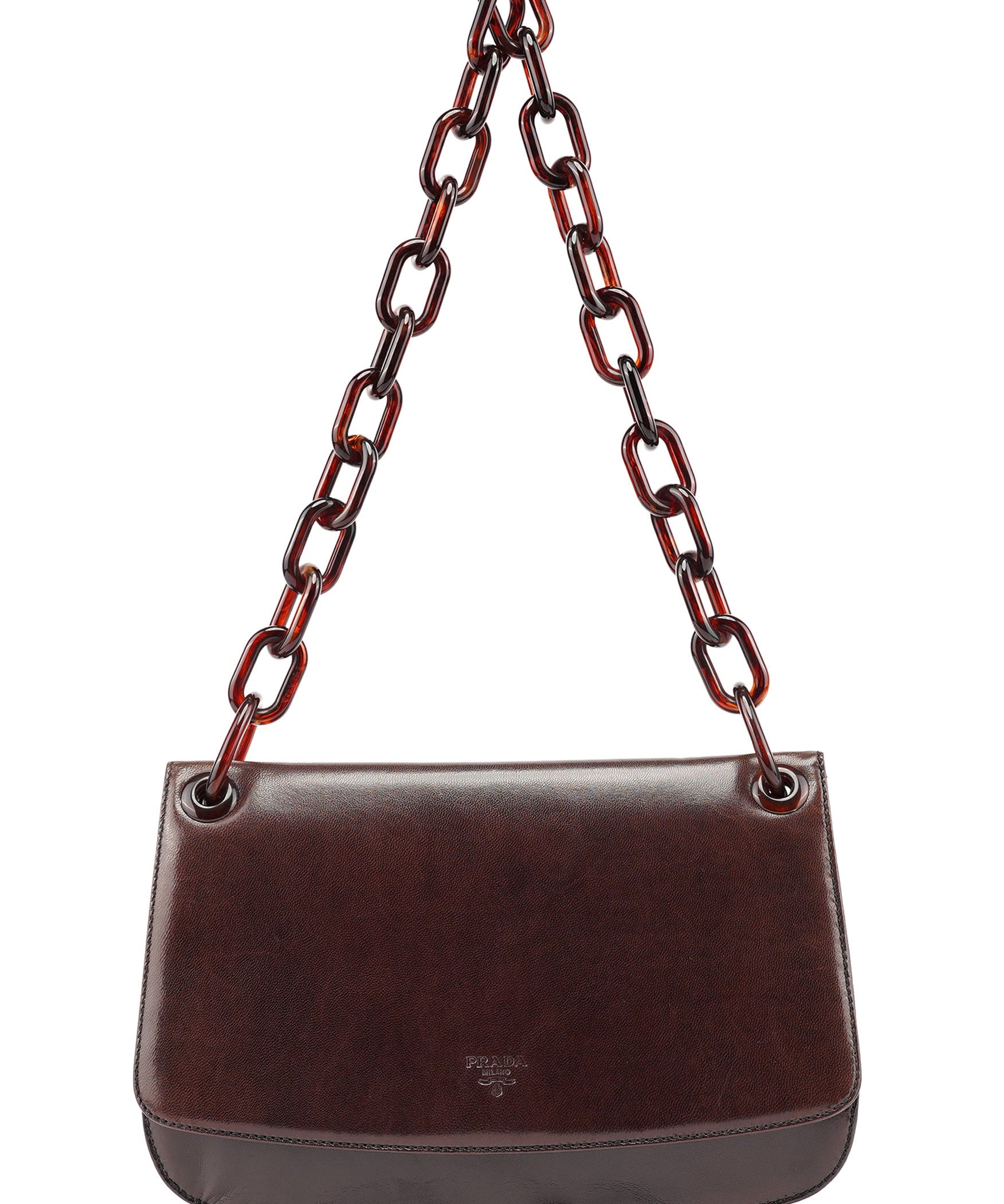 Prada Brown Madras Swing Chain Shoulder Bag