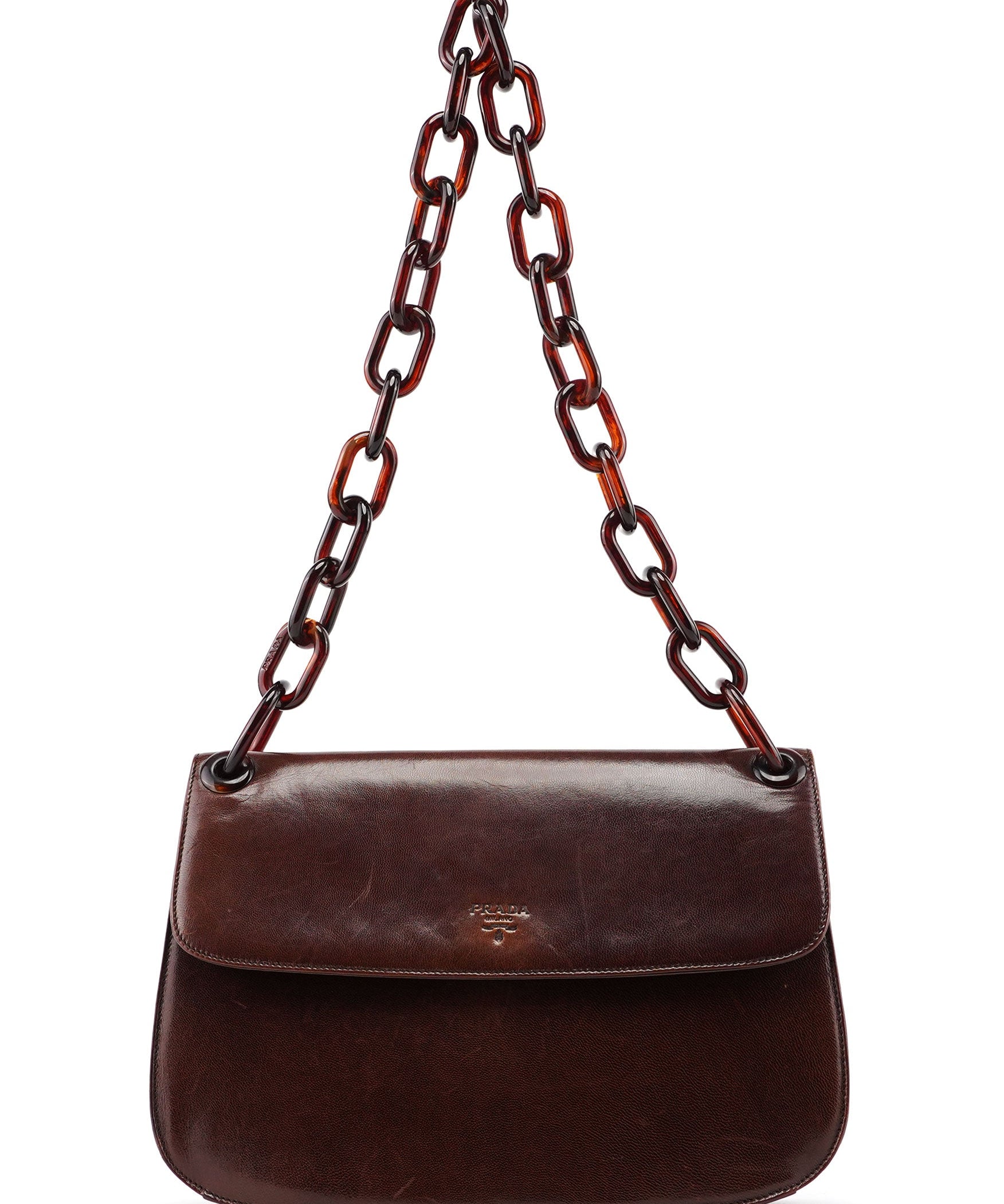 Prada Brown Madras Swing Chain Shoulder Bag