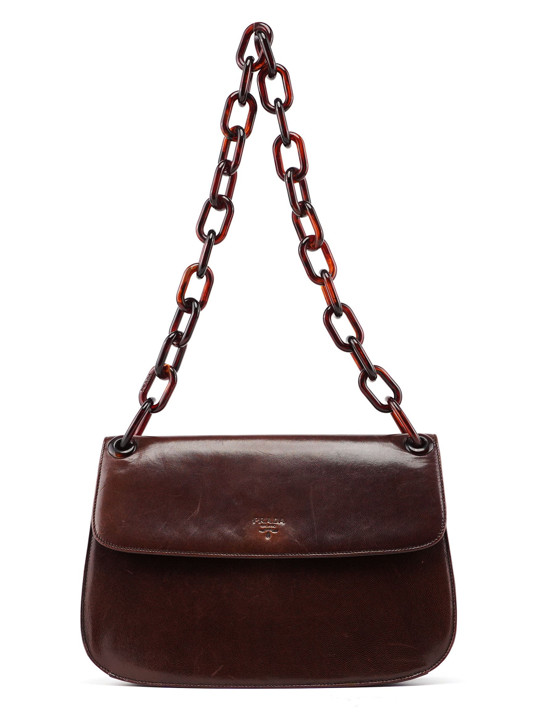 Prada Brown Madras Swing Chain Shoulder Bag