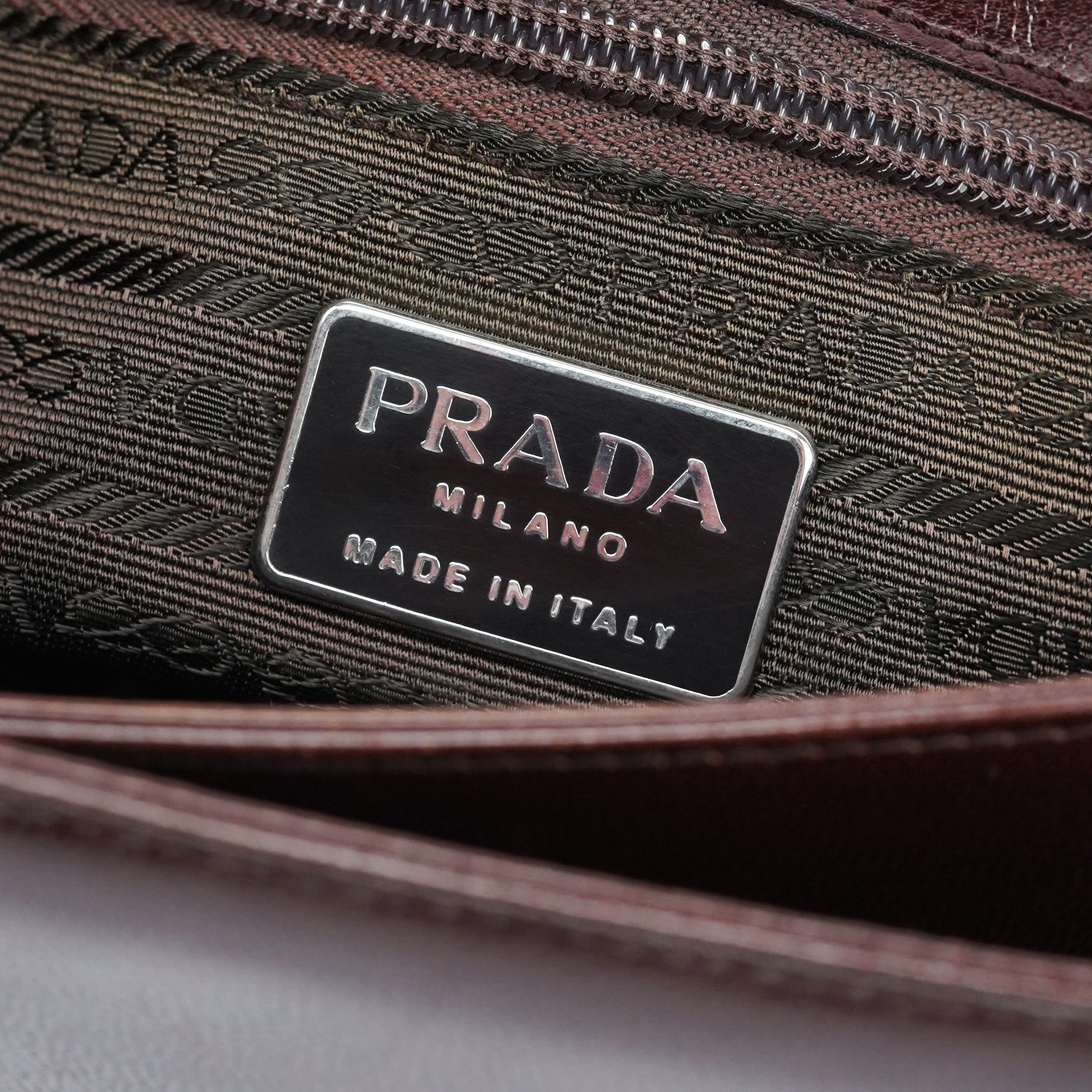 Prada Brown Madras Swing Chain Shoulder Bag